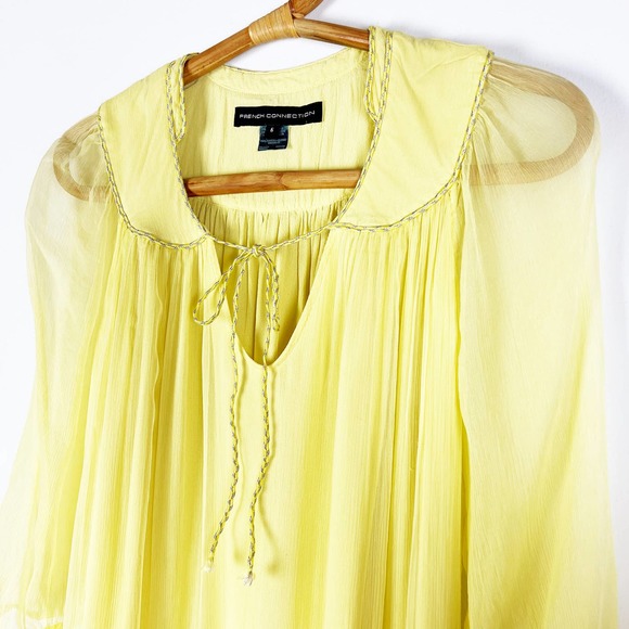 French Connection buttercup yellow chiffon swing dress Size 6 - Picture 2 of 7